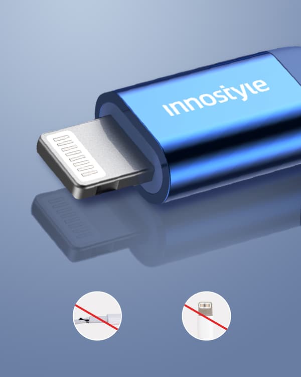 INNOSTYLE POWERFLEX USB-C LIGHTNING MFI SNABBLADDNINGSKABEL FÖR IPHONE KEVLAR 2M BLÅ