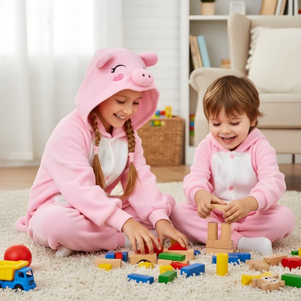 Kigurumi pyjamas kostume lyserød gris børn 95-105cm