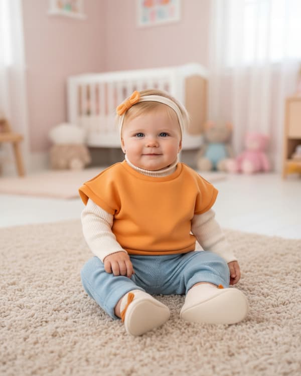 Babyponcho 74 vest kappevarmer bomuld fluffy abrikos