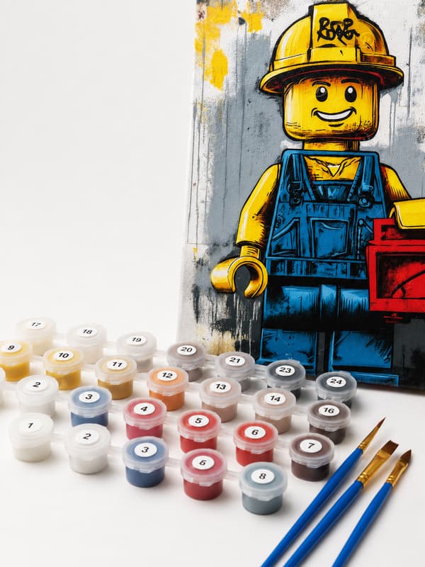 Lego Builder målning med siffror och ram 40x50 cm