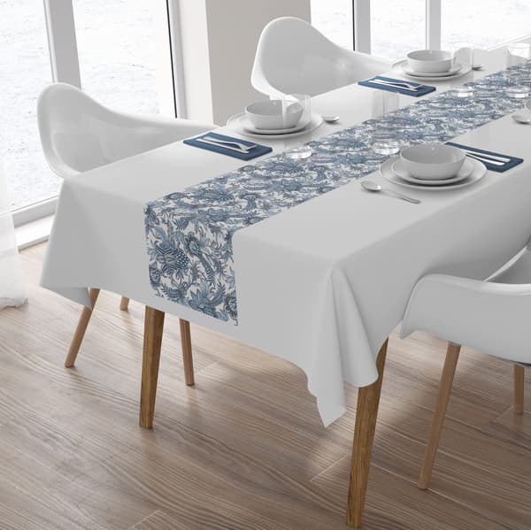 Dekorativ bordløber 85x85 Panamablade Blå