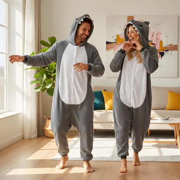 Kigurumi pyjamas kostume grå haj M: 155-165cm