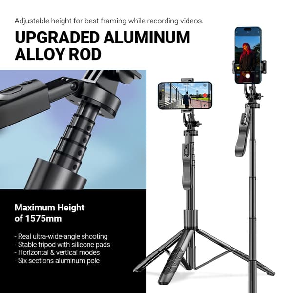 Crong SelfieGo Ultra - Aluminium Bluetooth Selfie Stick Tripod (Sort)