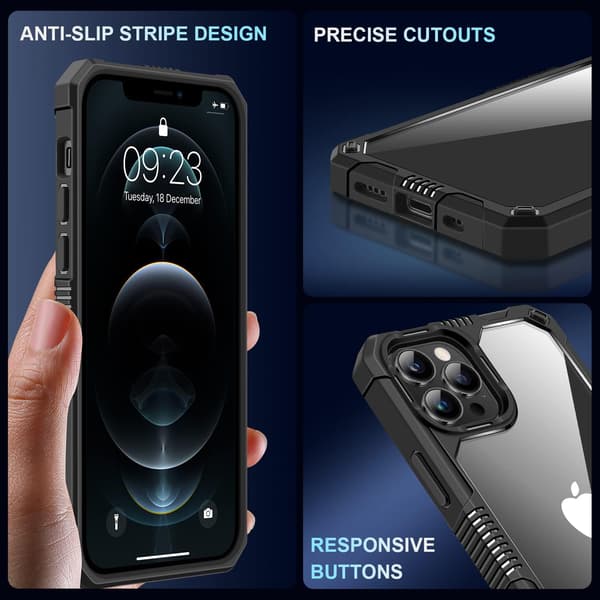 MUSTA SUOJA APPLE IPHONE 12 PRO MAXILLE, KARKAISTU LASIKAMERA A2342