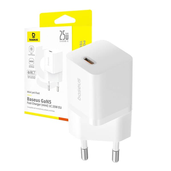 Baseus GaN5 mini 1C laturi, 25W (valkoinen)