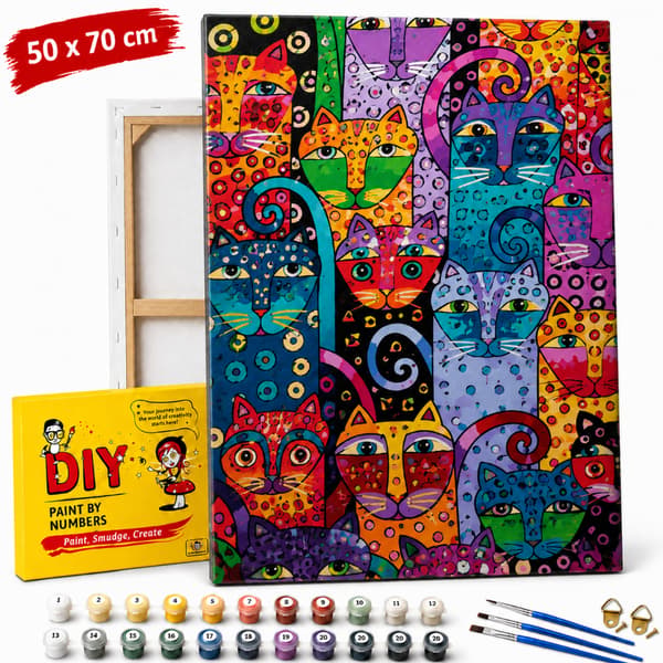 Mal efter nummer billede med ramme Farverige katte 50x70 cm