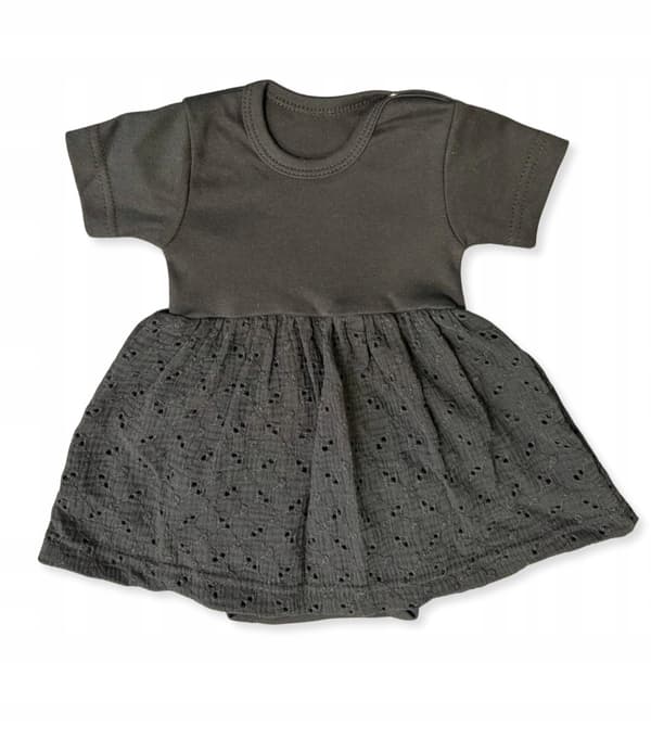 Bododress KJOLE str. 98 kortærmet BRODERET SORT