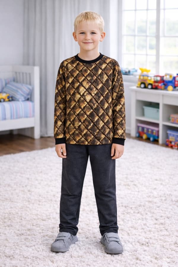 Romby blus 134 långärmad t-shirt digitaltryck 100% bomull
