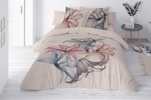 Pellavavuodevaatteet LEN-kuvio 160x200 Liljat 02