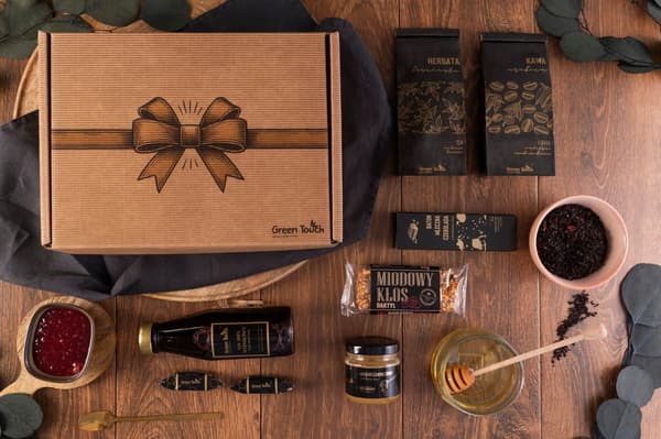 Presentask låda godis honung te och kaffe juice bar salt karamell
