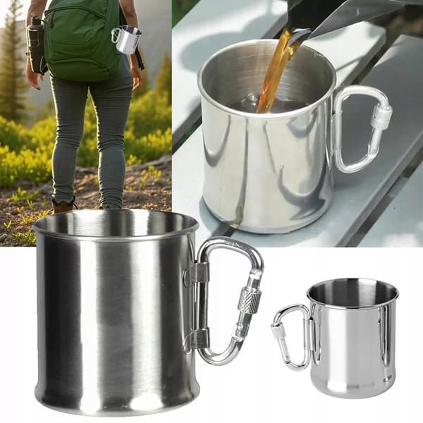 Resemugg i rostfritt stål med karbinhake 250 ml, polerad krom