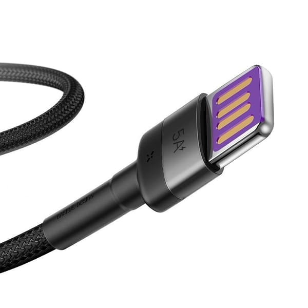 Baseus Cafule Huawei SuperCharge USB til USB-C Kabel, QC 3.0, 5A 1m (Sort-Grå)