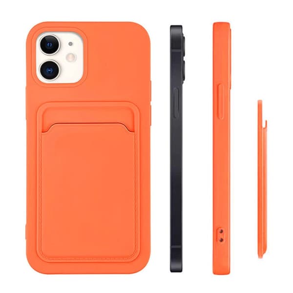 Silikonkortsfodral med kortficka för iPhone 12 Pro Max – Korall