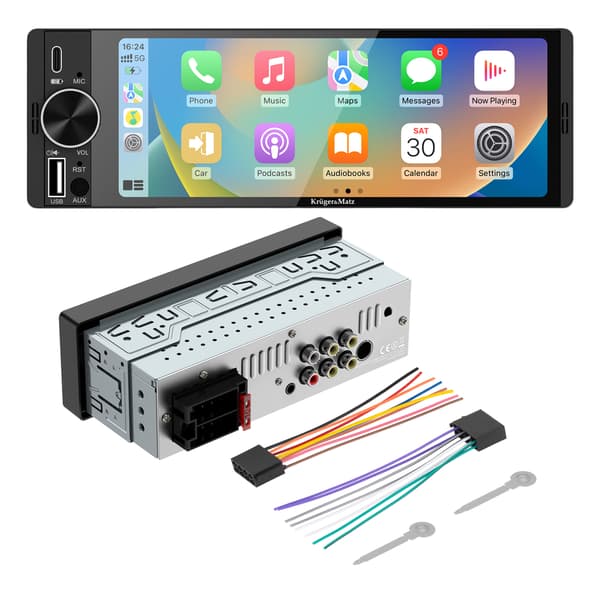 Radio samochodowe Kruger&Matz KM2016 CarPlay/AndroidAuto 6,3” USB 1DIN
