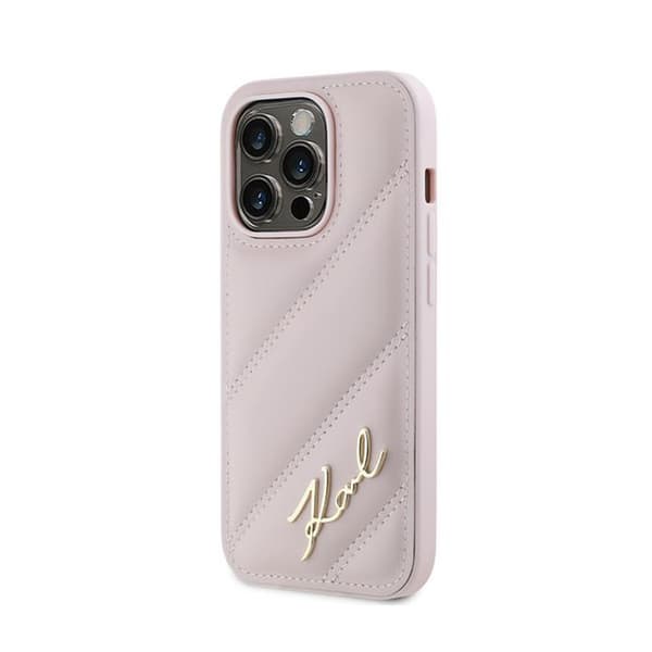 Karl Lagerfeld Diagonal Quilted Script - iPhone 14 Pro Max -suojakuori (Vaaleanpunainen)