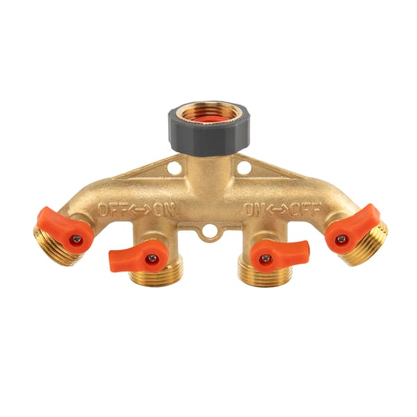 BRADAS 4-VEJS MANIFOLD GW 3/4"x MZ 3/4" MESSING MED BLØDE MESSINGVENTILER
