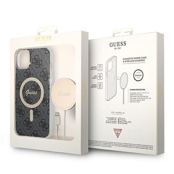 Guess Bundle Pack MagSafe 4G - MagSafe iPhone 14 Plus cover + opladersæt (sort/guld)