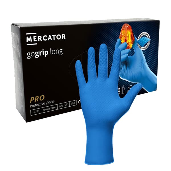 Nitrilhandsker S blå Mercator Gogrip Long 50 stk.