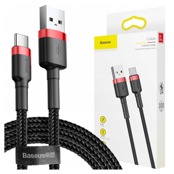Baseus Cafule 3A USB-C-kaapeli 1m (punainen-musta)