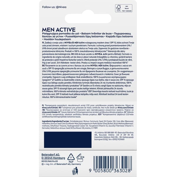 NIVEA Men Active Care läppbalsam 4,8 g
