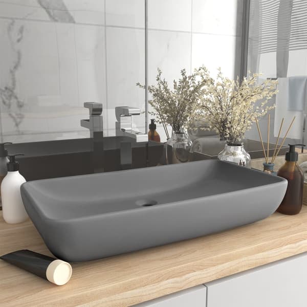 vidaXL rektangulær håndvask mat lysegrå 71x38 cm keramik