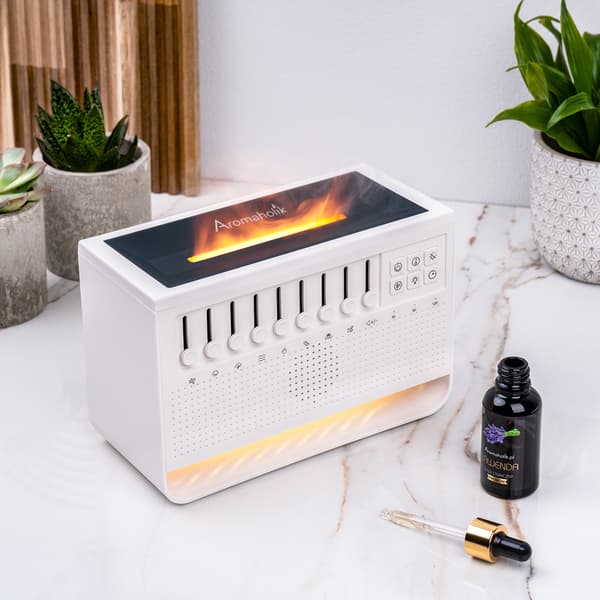 Bluetooth-højttalerdiffuser | Hvid støj-natlampe med flammeeffekt