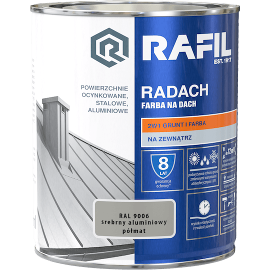 RADACH POLYVINYL-AKRYLFÄRG FÖR ALUMINIUMTAK RAL 9006 5L HALVMATTERAD