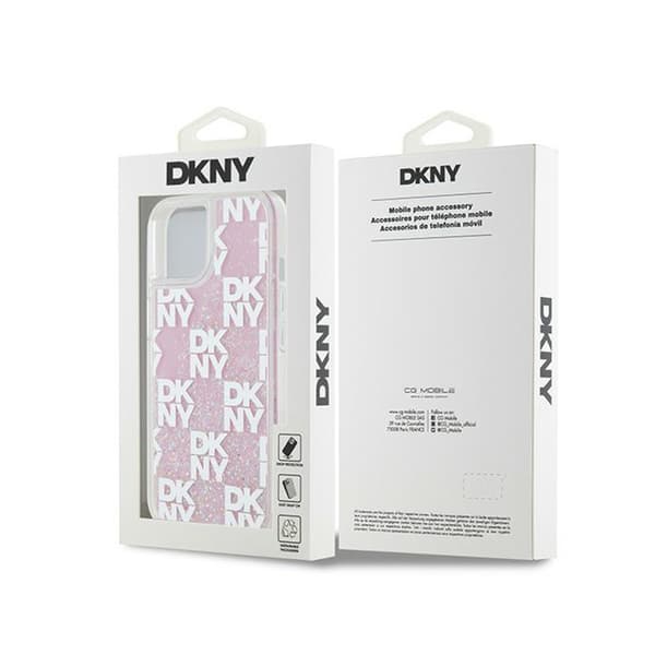 DKNY Liquid Glitter Multilogo - iPhone 15 / 14 / 13 cover (lyserød)