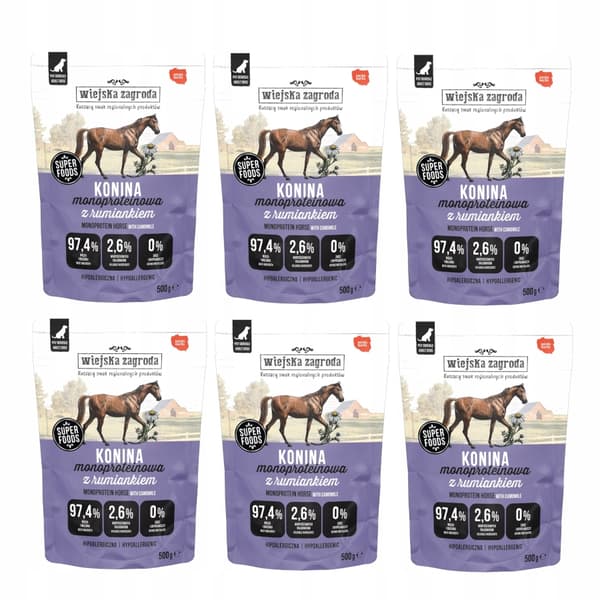 Wiejska Zagroda våd hundefoder 6x500g hestekød monoprotein