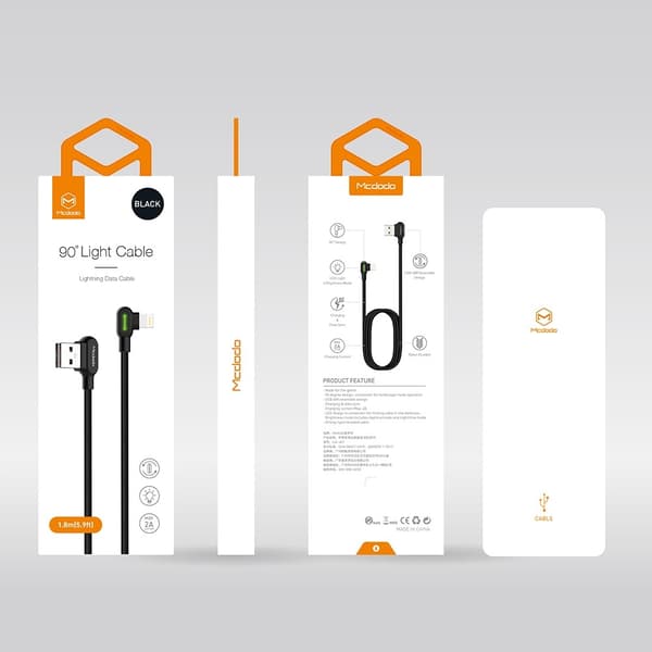MCDODO DUBBELSIDIGT 90° VINKLAT LIGHTNINGKABEL FÖR IPHONE 11 12 13 14 LED 2M