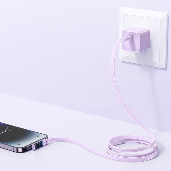 MCDODO Vinklet USB-C Lightning fladkabel 36W til iPhone 13/14, lilla, 2M