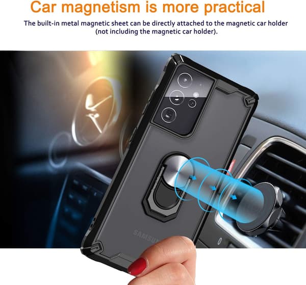ETUI TIL SAMSUNG GALAXY S21 ULTRA TRANSPARENT SORT RAMME MED RING