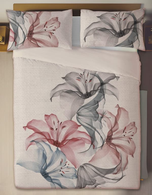 Pellavavuodevaatteet LEN-kuvio 220x200 Liljat 02