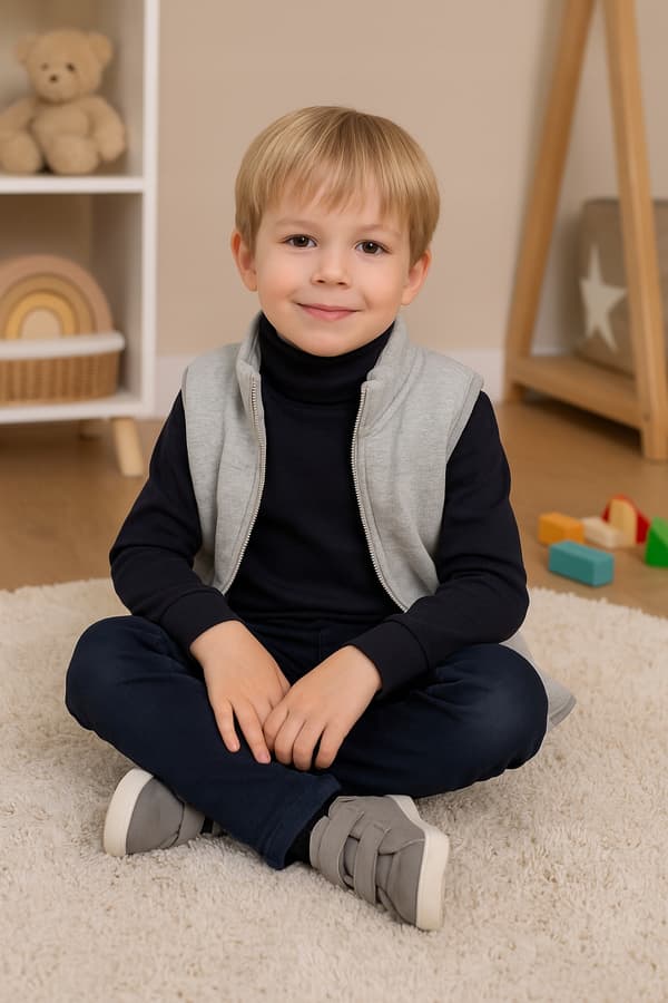 Varm barnetrøje med polokrave 110 cm, sort højthalset bluse