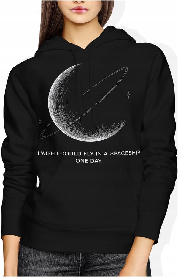 SWEATSHIRT MED RUM PLANET INSKRIPTION MINIMALISTISK ASTRONAUT RUM DAME