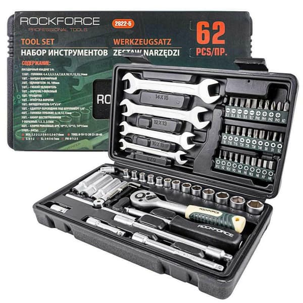 ROCKFORCE 1/4" NØGLE SÆT 62 DELE