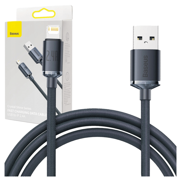Baseus Crystal Shine USB-Lightning-kaapeli, 2.4A, 2m (musta)