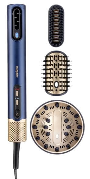 Babyliss P1337E 4-i-1: Air Wand AS6550E + diffuser, marineblå og guld