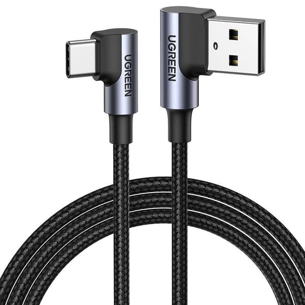 UGREEN US176 USB-C - USB-A 2.0 -kulmakaapeli, 3A, 3m (musta)