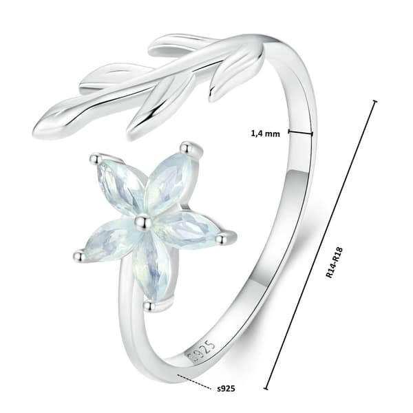 Silver universalring, blå blomma, 925 silver