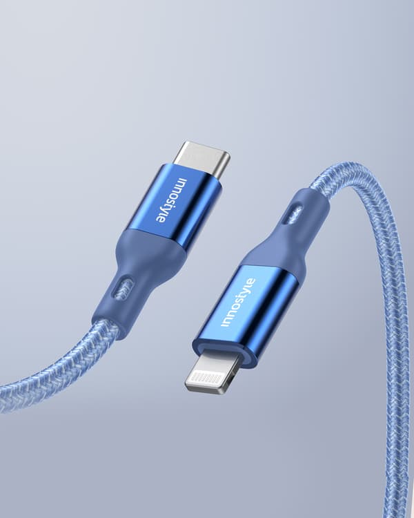 INNOSTYLE POWERFLEX USB-C LIGHTNING MFI SNABBLADDNINGSKABEL FÖR IPHONE KEVLAR 2M BLÅ