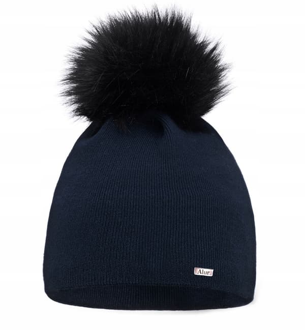 Marinblå varm dammössa med pompom A13