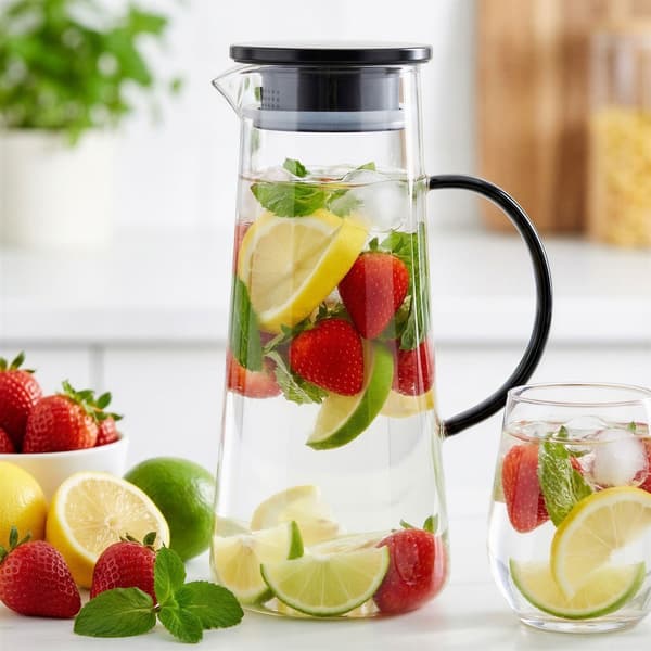 GLASKANDE TIL KAFFE, TE, VAND, JUICE 1,3L MED SORT LÅG 25,5 CM
