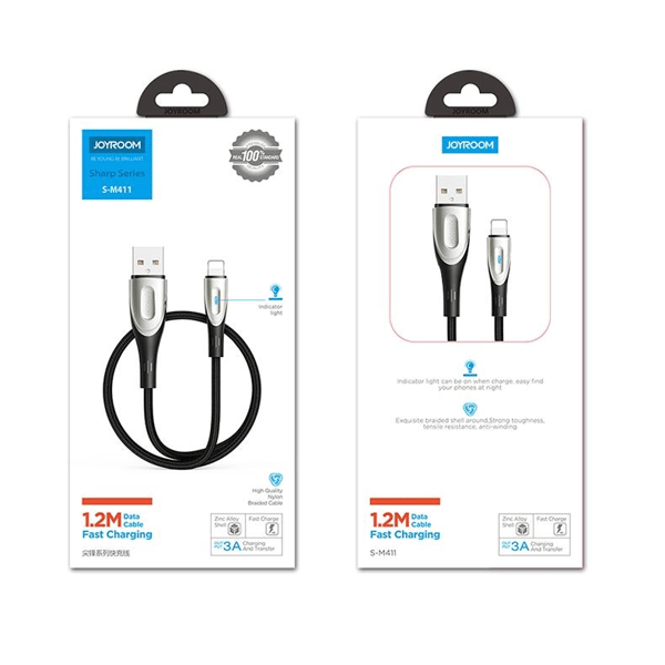 Joyroom Sharp Series S-M411 USB-A / Lightning 3A Kabel 1,2m med Opladningsindikator - Sort