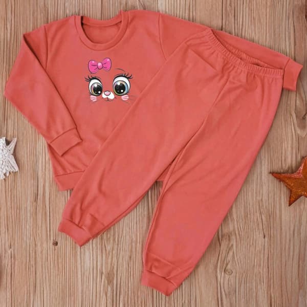BØRNEPYJAMAS 98 til PIGER 100% bomuld Smiley CORAL