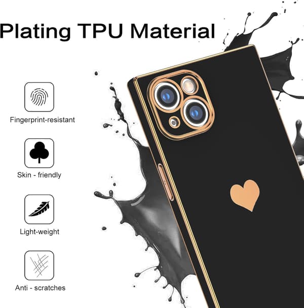 APPLE IPHONE 13 ETUI LYS SILIKONE SORT GULD MED HJERTE