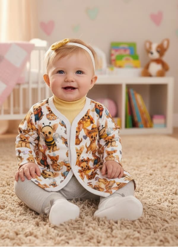 Kaftan barnkaftan spädbarn 68 skjorta knäppt långärmad valpar