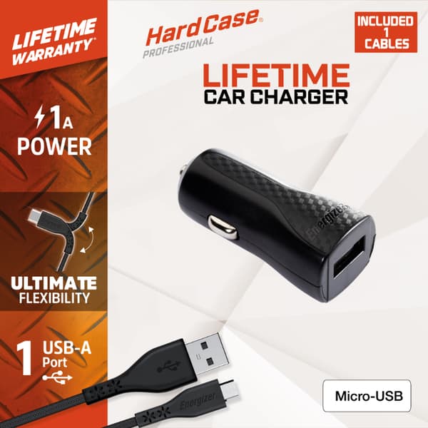 Energizer HardCase - USB-A 1A autolaturi + Micro USB -kaapeli (musta)