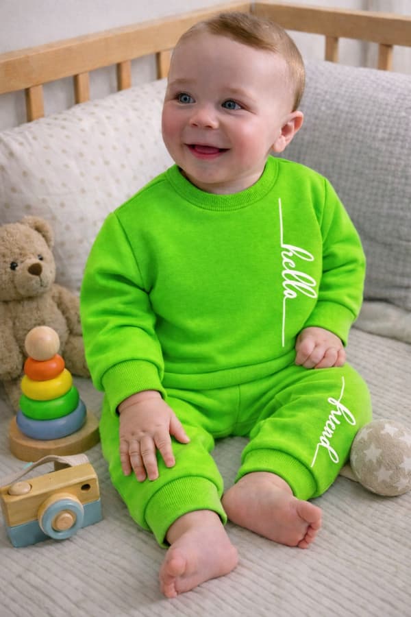 Børne træningssæt WARM 92 2-delt lysegrønt print