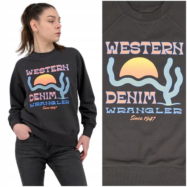 Wrangler Raglan Sleeve Crew bleknad bomullsdamtröja med tryck S
